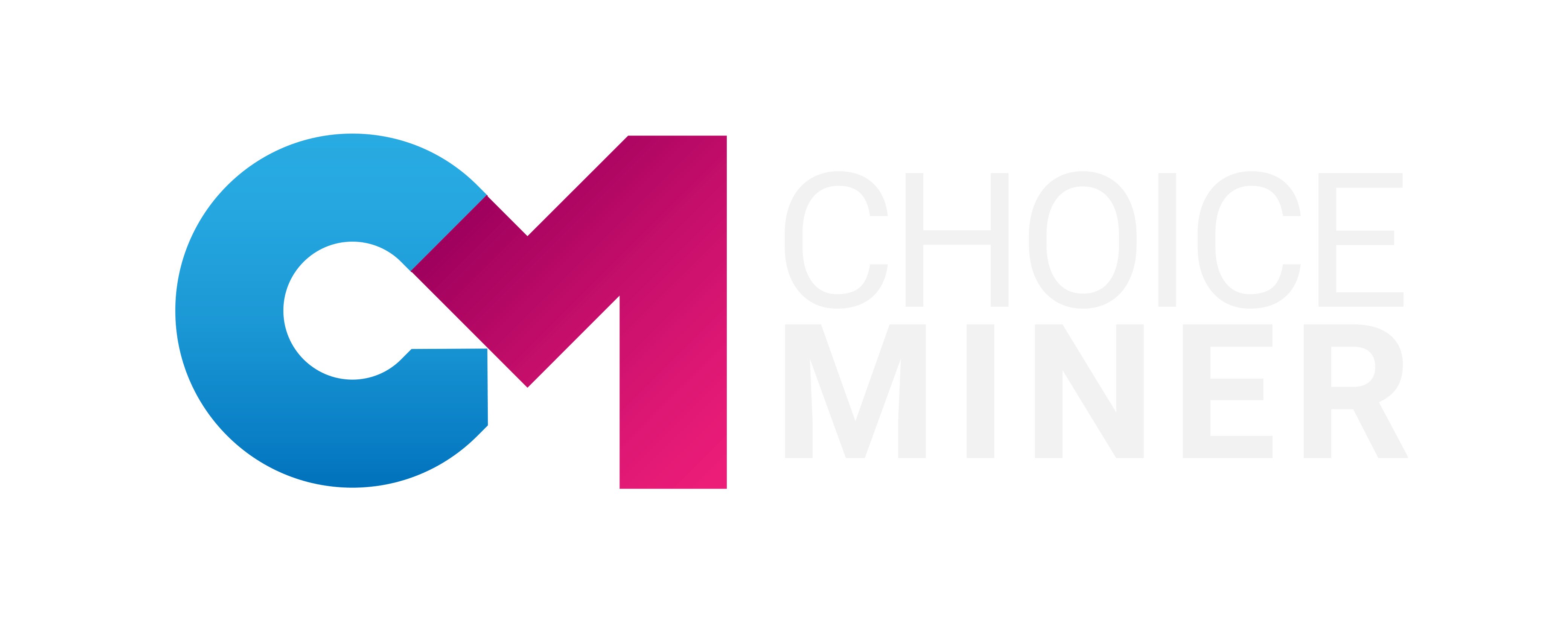 Logo von CHOICEMINER, Pink und Blaue Wortmarke CM, anthrazit farbener Schriftzug